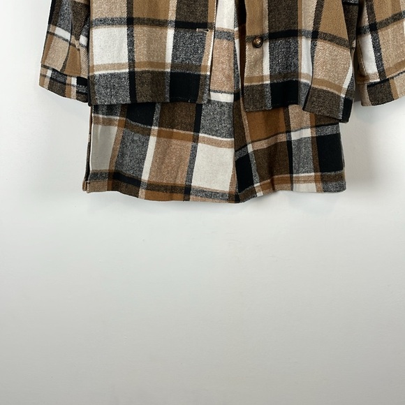 Womens L High Waist A Line Plaid Skirt Set Long Sleeve Button Down 2 Pocket Top - Picture 2 of 12